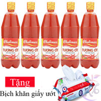 Combo 5 chai Tương ớt Cholimex chai nhựa 830g Tặng 1 bịch khăn giấy ướt - cay vừa, chay mặn đều dùng được