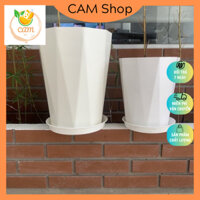 [Combo 5 chậu]Chậu nhựa kim cương cỡ lớn trồng hoa cây cảnh kèm đĩa lót, hàng loại 1 dày đẹp KT 30x40cm