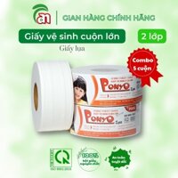 Combo 5 cuộn Giấy vệ sinh cuộn lớn siêu mịn PONYO JB700 2 lớp chất lượng cao hoạ tiết caro/trơn 700g -Thiên An Nam paper