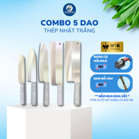 Combo 5 dao nhà bếp thép Nhật trắng không gỉ - Chuôi nhựa