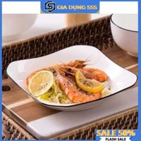 Combo 5 đĩa sứ vuông sâu lòng, đường kính chéo 20cm, chất liệu sứ trắng , bát đĩa ăn cơm gia đình