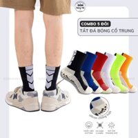 Combo 5 đôi tất nam cổ trung thể thao, vớ bóng đá nam chất liệu cotton, có đệm silicon chống trượt - DABONG-506-CB5