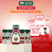 Combo 5 Gia Vị Tự Nhiên Hành Bột 40g, Tỏi Bột 60g,Tiêu Đen Xay 45g,Ớt Hàn Quốc 45g, Dầu Màu Điều 90ml Dh Foods.
