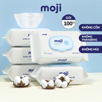 Combo 5 gói khăn giấy ướt Moji cho bé không mùi không hoá chất, bế mặt vân ngọc trai cao cấp