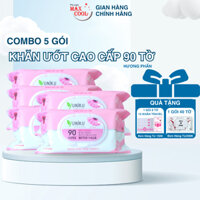 Combo 5 gói khăn giấy ướt Yuniku 90 tờ hồng hương  phấn - Hàng chính hãng an toàn cho bé