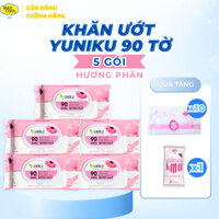 Combo 5 gói Khăn giấy ướt Yuniku 90 Tờ Hương Phấn cao cấp dịu nhẹ với da nhạy cảm (HÀNG CHÍNH HÃNG)