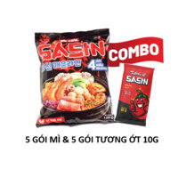 combo 5 gói mì cay sasin vị kim chi đặc biệt +5 gói tương ớt sasin 10g