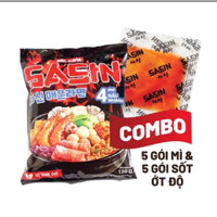 Combo 5 gói mì cay sasin vị kim chi 120g + 5 gói ớt độ