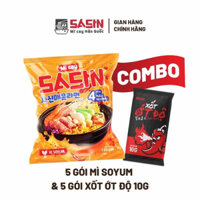 Combo 5 gói mì cay sasin vị soyum 145g+5 gói xốt ớt độ 10g