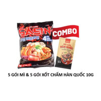 combo 5 gói mì cay sasin vị kim chi +5 gói xốt chấm hàn quốc 10g