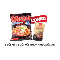 combo 5 gói mì cay sasin vị kim chi 120g +5 xốt chấm hàn quốc 10g