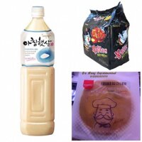 COMBO 5 gói mỳ gà cay Samyang + 1 chai nước gạo Woongjin 1.5L + 1 bánh phô mai ông già