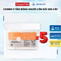 Combo 5 gói - Tăm bông Bạch Tuyết Cotton Buds người lớn (Gói 200 que)