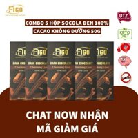 [COMBO 5 HỘP] Chocolate đen 100% cacao không đường dành cho người bị tiểu đường 50g Figo, quà tặng gia đình, healthy