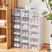 Combo 5 Hộp Đựng Giày Nhựa Cứng Nắp Ngang Lắp Ghép Đa Năng Có Lỗ Thông Hơi Khử Mùi Mẫu Mới Chịu Lực 6Kg Tặng Gói Hút Ẩm