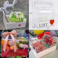 Combo 5 Hộp Giỏ Quà Bằng Giấy 2 Ngăn Túi Mica Trong Suốt, Giỏ Đựng Hoa Quả, Bánh kem sang trọng
