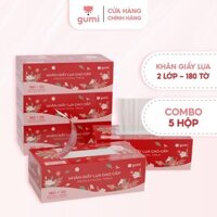 Combo 5 Hộp khăn giấy rút lụa cao cấp GUMI, Khăn giấy lụa mềm mịn đảm bảo an toàn tuyệt đối cho làn da.