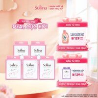 Combo 5 hộp khăn giấy ướt vệ sinh phụ nữ Sollina độ ẩm vừa phải giúp vùng kín khô thoáng dễ chịu - 20 gói/hộp