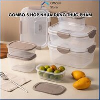 Combo 5 Hộp Nhựa Đựng Thực Phẩm Cao Cấp Nắp Nâu
