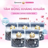 Combo 5 hộp Tăm bông kháng khuẩn Sakura Japan Xoắn Đen (200 que/hộp) - Chất lượng Nhật Bản