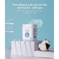 COMBO 5 HỘP TĂM BÔNG V-COOL LOẠI 200 QUE LẤY RÁY TAI, MŨI CHO BÉ - 3sbaby HC011