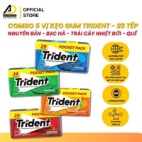 COMBO 5 Kẹo Gum Trident - Nguyên Bản - Bạc Hà - Trái Cây - Quế - Hôp 28 Tép