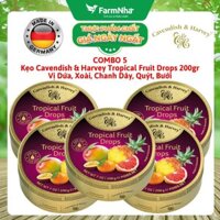(Combo 5) Kẹo trái cây Cavendish & Harvey vị TROPICAL FRUIT 200gr - Hương vị tự nhiên tuyệt vời từ Đức