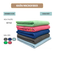 Combo 5 Khăn Microfiber lau đa năng 40x60 loại dày, khăn lau kính, lau bếp, bàn ghế, khăn lau xe, thấm hút nước Fumoon