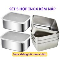 Combo 5 khay đựng thực phẩm inox 304 có nắp đậy, hộp đựng thực phẩm bằng inox để tủ lạnh - Gia Dụng Chú Thoòng