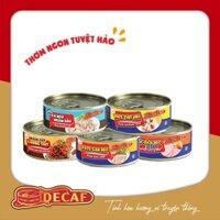 Combo 5 Lon Đồ Hộp Decaf 150g.( Cá Ngừ Ngâm Dầu, Pate gan heo, Pate thịt heo, Xúc xích heo 2 lát & Mắm tép chưng thịt).