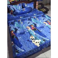 Combo 5 món chăn ga gối cotton poly công chúa elsa xanh siêu dễ thương