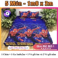 combo 5 món chăn ga gối người nhện M8 chất liệu cotton poly