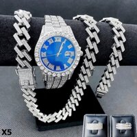 (COMBO 5 MÓN) Đồng hồ - dây chuyền - lắc tay - 2 nhẫn đính đá zircon bản V3 2024 - bảo hành 24 tháng