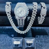 (COMBO 5 MÓN) Gồm 1 đồng hồ, 1 dây chuyền, 1 lắc tay, tặng 2 nhẫn đính đá cao cấp - mã K5