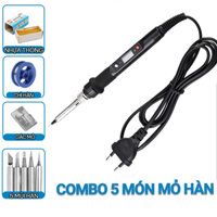 Combo 5 MÓN hàn chỉnh nhiệt độ 80w, 5 mũi hàn , nhựa thông , chì hàn , gác mỏ hàn điện 220V