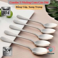 Combo 5 Muỗng Ăn Cơm Giọt Nước Cán Dài Inox 304 - Muỗng Thìa Nhà Hàng Khách Sạn