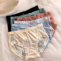 Combo 5 Quần Lót Nữ Lụa Phối Ren Lưới Viền Sexy Mềm Mại Thoáng Mát Đính Nơ 742#