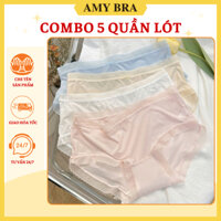 Combo 5 Quần Lót Nữ Su Cạp Vừa Mỏng Nhẹ - Set 5 Quần Lót Su Viền Ren Mỏng Thoáng Đáy May AMYBRA L369