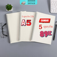 Combo 5 quyển sổ ghi chép A5 / B5 160 trang giấy 80GSM caro / kẻ ngang GOODS..OFFICE