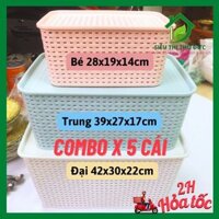 Combo 5 Rổ Nhựa Có Nắp Đậy 3 Size Việt Nhật, Giỏ Đựng Quần Áo Có Nắp Kiểu Dáng Hàn Quốc