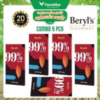 (Combo 5) Sô cô la Beryls No Added Sugar Dark 99% Chocolate 90g : Sô Cô La Nguyên Chất Không Đường Tinh Tế
