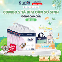 [Combo 5] Tã/Bỉm Cho Trẻ Sơ Sinh Cao Cấp Aiwibi Siêu Thấm Hút, Chống Tràn - Gói New Born 22 Miếng