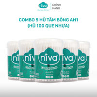 Combo 5 Tăm Bông Niva Hũ 100 Que Thân Nhựa AH1 Đa Năng Chuyên Dùng Ngoáy Tai, Vệ Sinh, Trang Điểm - AH1 - 100 Que Nhựa