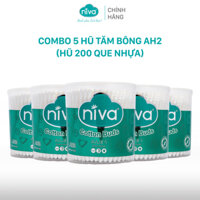 Combo 5 Tăm Bông Niva Hũ Xoay 200 Que Thân Nhựa AH2 Đa Năng Chuyên Dùng Ngoáy Tai, Vệ Sinh, Trang Điểm - AH2 - 100 Que Nhựa