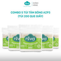 Combo 5 Tăm Bông Niva Túi 200 Que Thân Giấy AZP3 Đa Năng Chuyên Dùng Ngoáy Tai, Vệ Sinh, Trang Điểm, Thân Thiện Môi Trường - AZP3 - 200 Que giấy