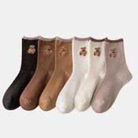 Combo 5 Tất Vớ Cổ Cao Nữ Louis19 joly-21 freesizeTrơn Hình Gấu