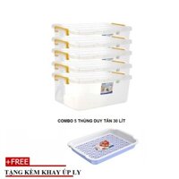 COMBO 5 Thùng Nhựa Duy Tân Trong Suốt 30 Lít (57 x 38 x 21 cm)- TẶNG KÈM 1 KHAY ÚP LY