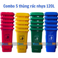 [Combo 5] Thùng rác 120 lít Veco 521, thùng rác có nắp, Bánh xe cao su, Nhựa HDPE cao cấp