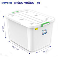 Combo 5 Thùng vuông nhựa DUY TÂN 140 lít có bánh xe (78.5 x 56 x 47 cm)