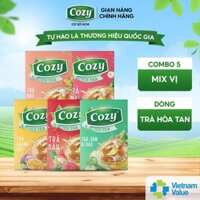 COMBO 5 Trà Cozy Hoà Tan Ice Tea (5 hộp x 16 gói x 15gr) Gồm Đào, Dâu, Vải, Chanh Dây, Sâm Bí Đao Thanh Nhiệt, Giải Khát